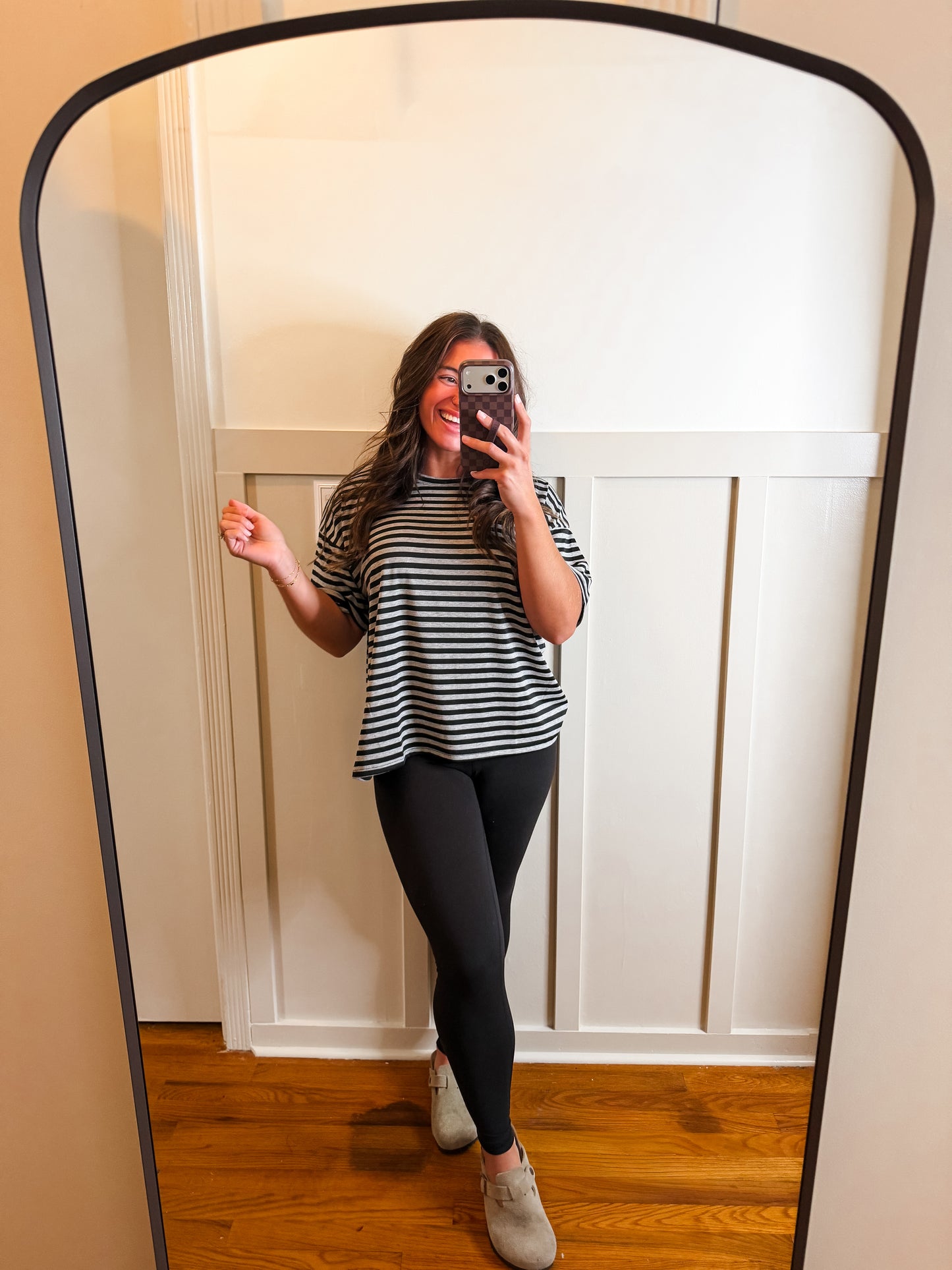 Black & Heather Gray Short Sleeve Stripe Oversized Tee
