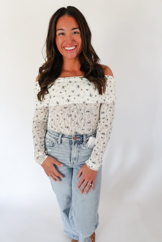 Floral Print Lace Off Shoulder Bodysuit