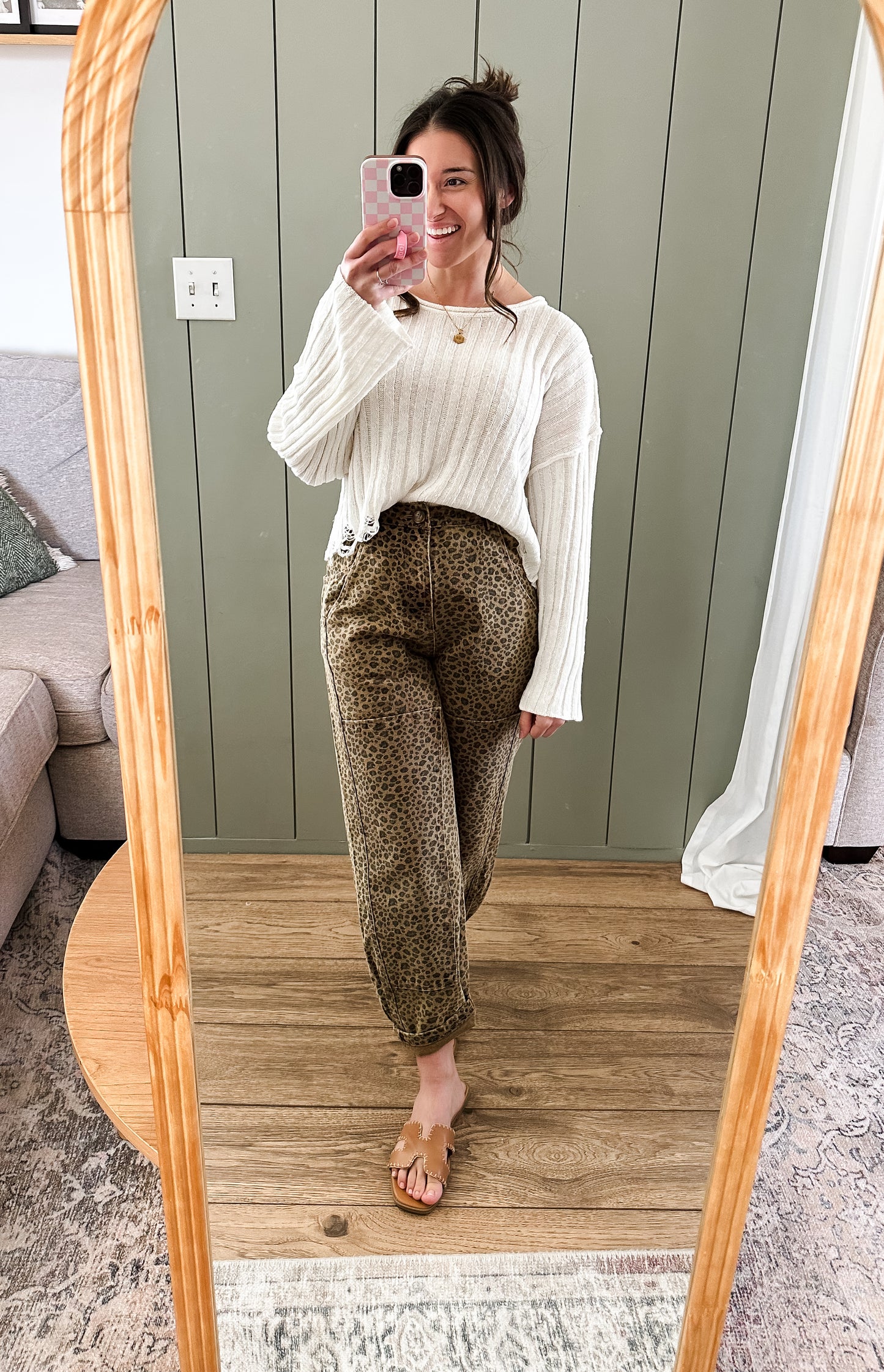 Leopard Barrel Leg Pants