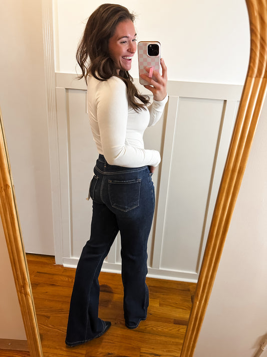 Risen Dark Tummy Control Flare Jean