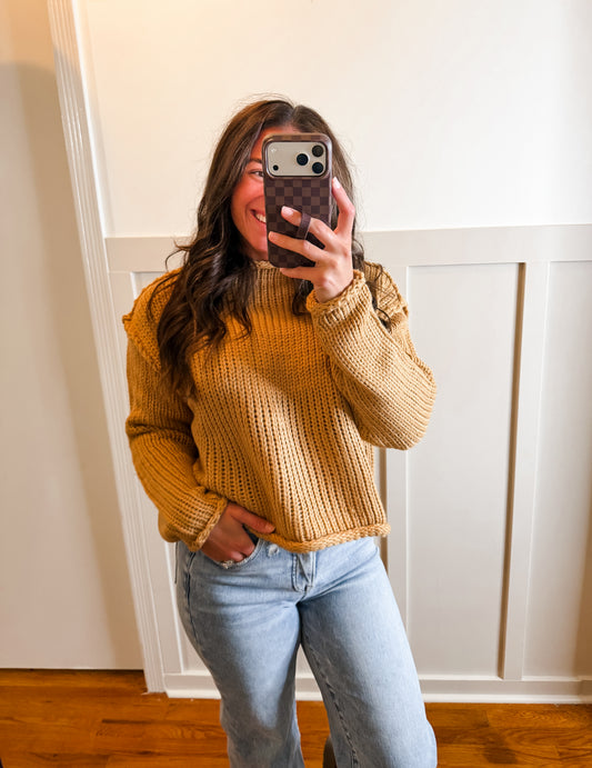 Rolled Collar Loose Knit Sweater