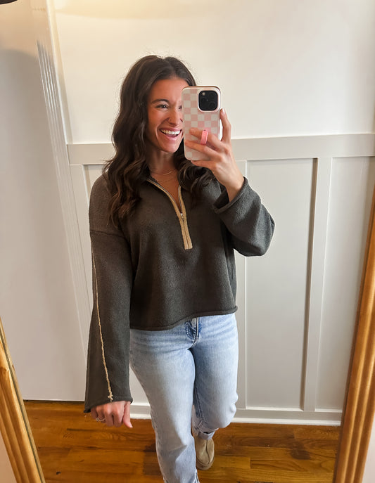 Hazel Textured Knit Half-Zip Mock-Neck Sweater