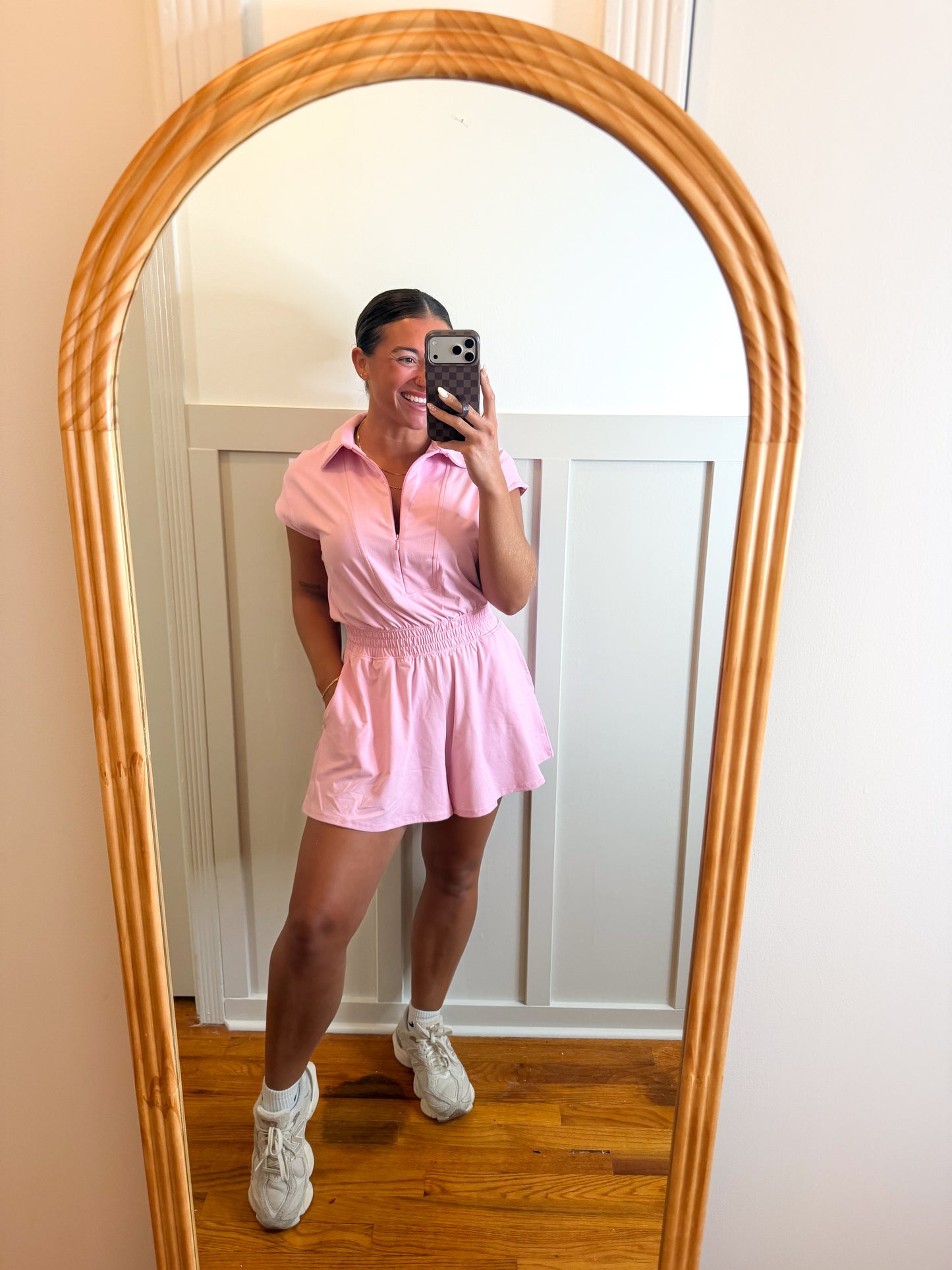 Sugar Pink Butter Short Sleeve Zip Romper