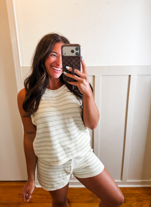Naia Striped Crochet Tank and Shorts Set