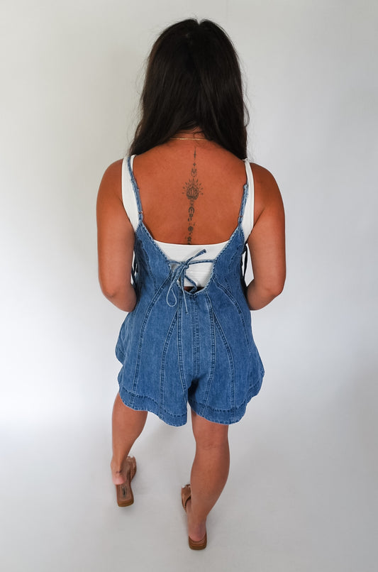 PRE-ORDER Melody Denim Flared Romper Side Tie
