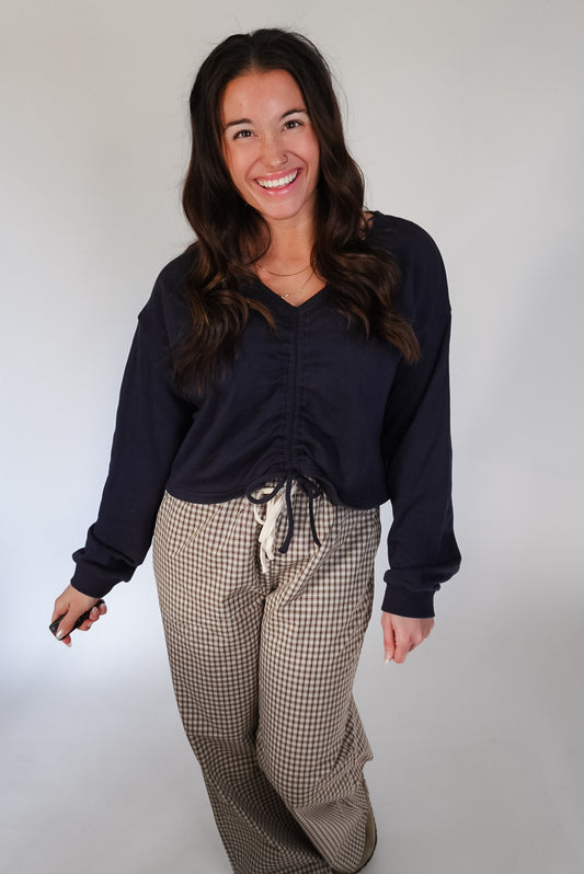 Navy Reversible Relaxed Crop Knit Top