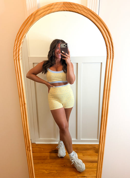 Ditsy Print Contrast Binding Biker Shorts