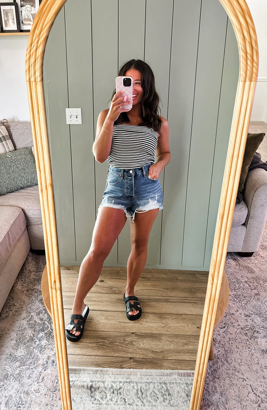 Frankie Distressed Mid-Rise Denim Shorts