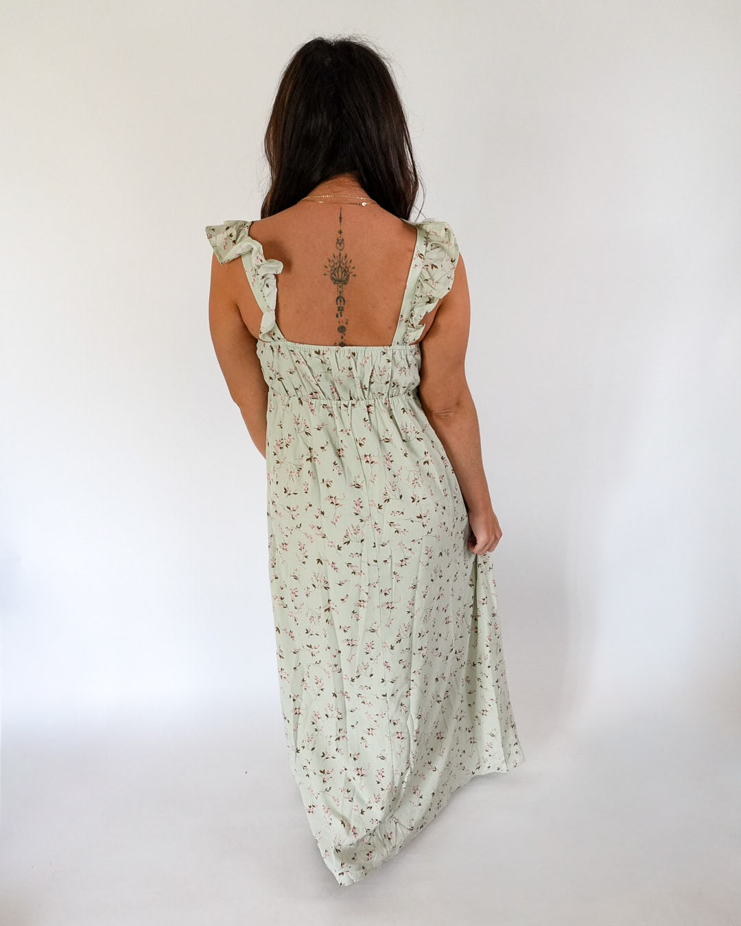 Sage Ruffle Sleeve Maxi Dress
