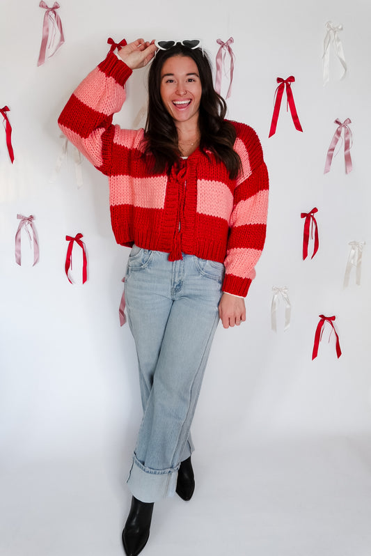 Amore Wide Stripe Front Tie Sweater