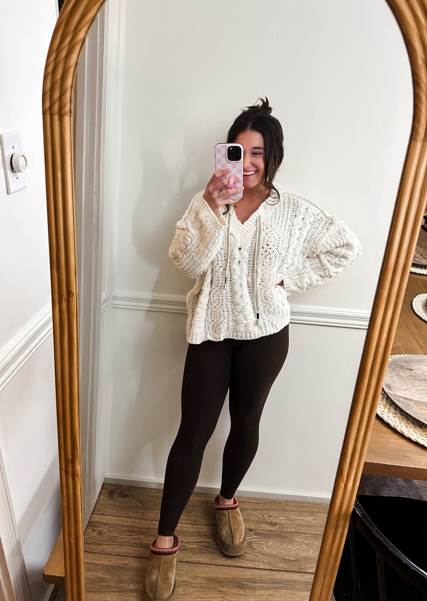 Oversize hooded cable knit chenille sweater