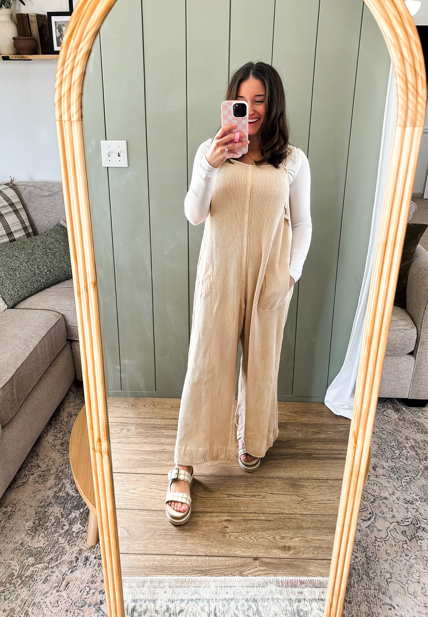 Waffle Knit Wide Leg Jumpsuit