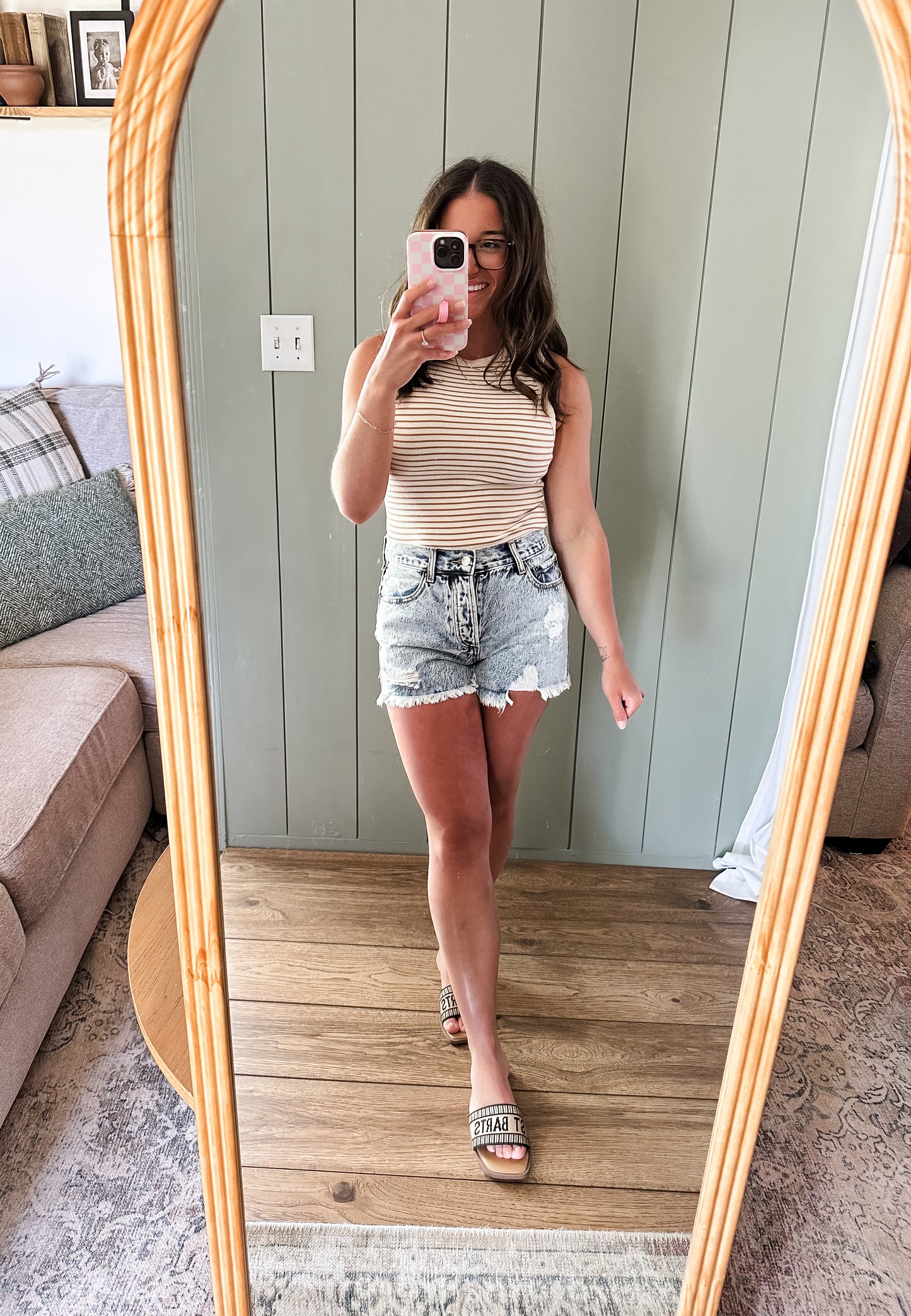 Striped Round Neck Sleeveless Bodysuit