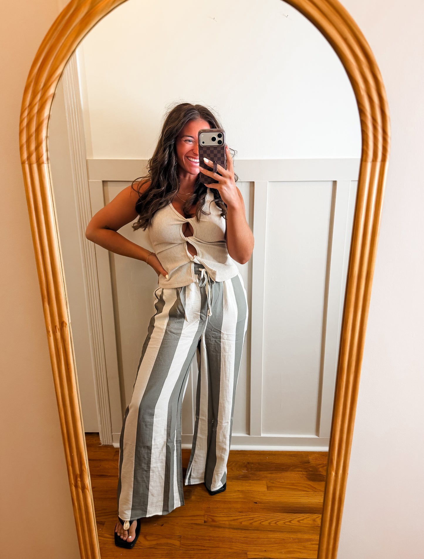 Olive Halle Stripe Wide Leg Trouser