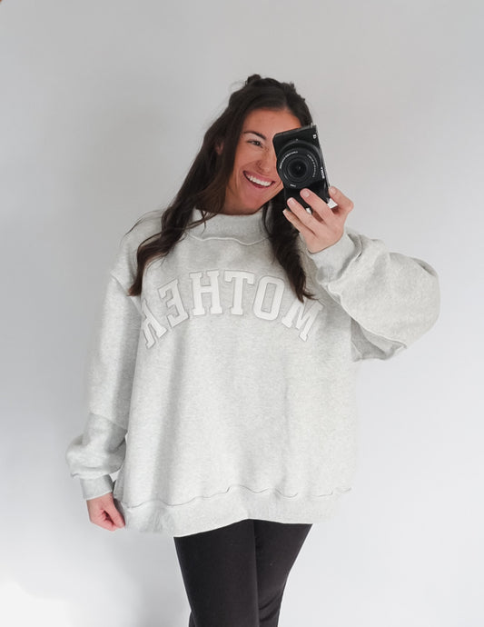 'MOTHER' Embroidered Mock Neck Sweatshirt