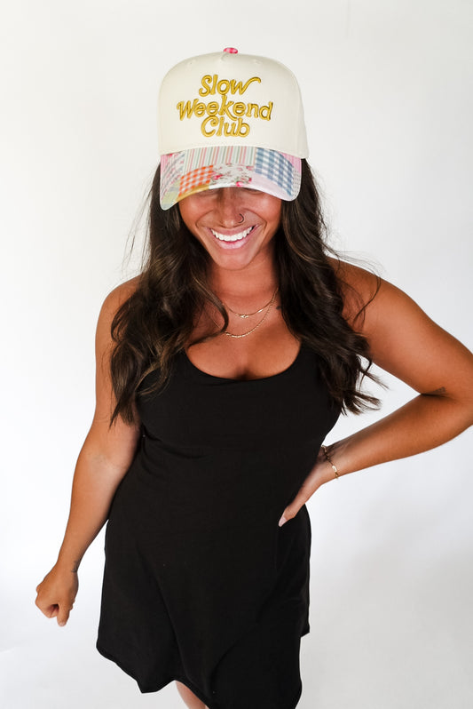 SLOW WEEKEND CLUB TRUCKER HAT - CREAM / PATCHWORK