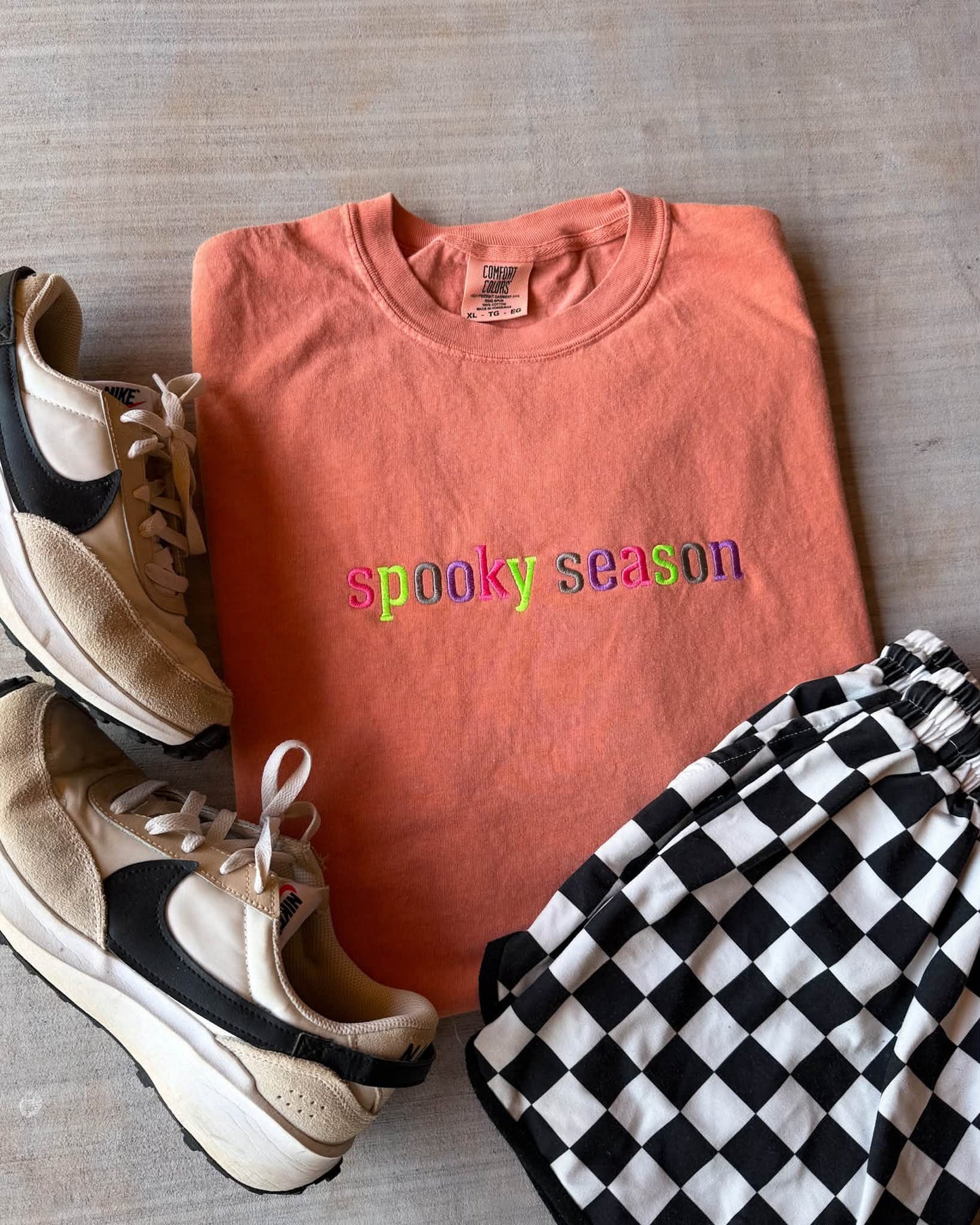 PRE-ORDER Orange Spooky Season Halloween Embroidery Graphic Tee