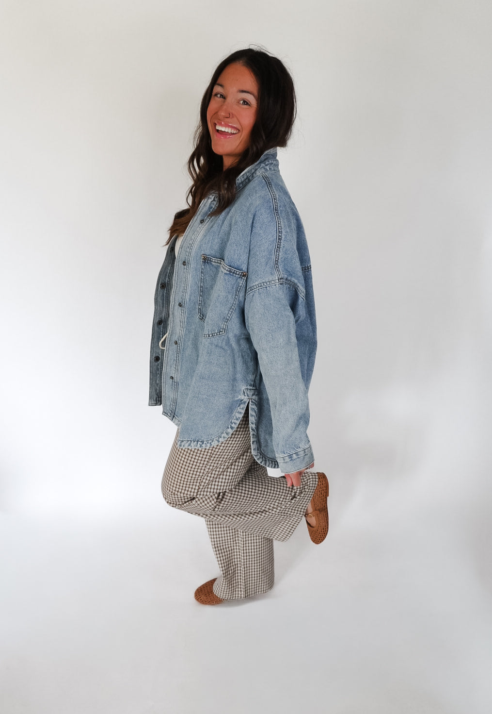 Washed Snap Button Denim Shacket