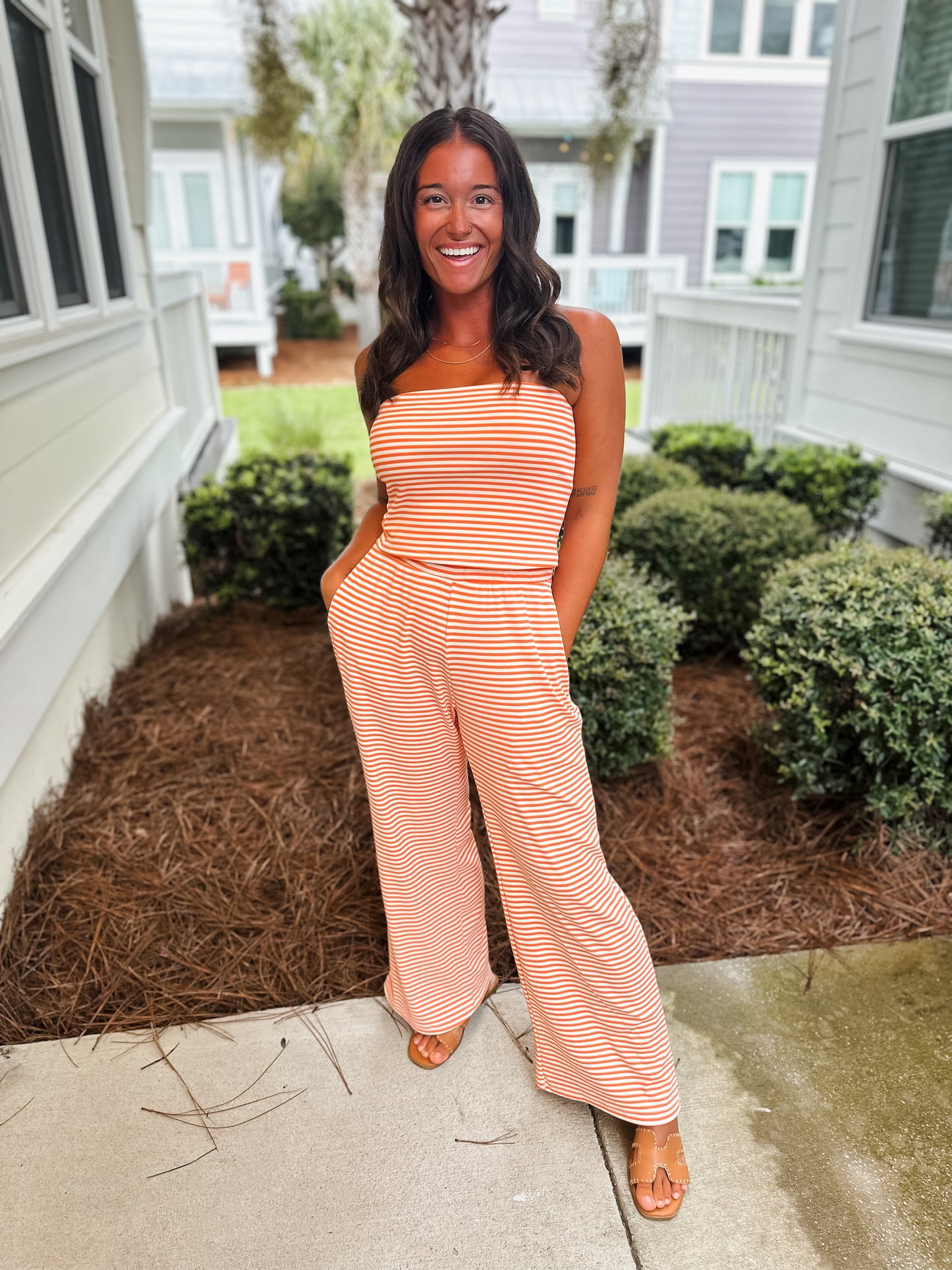 Nora Stripe Tube Top & Wide Leg Pants Set