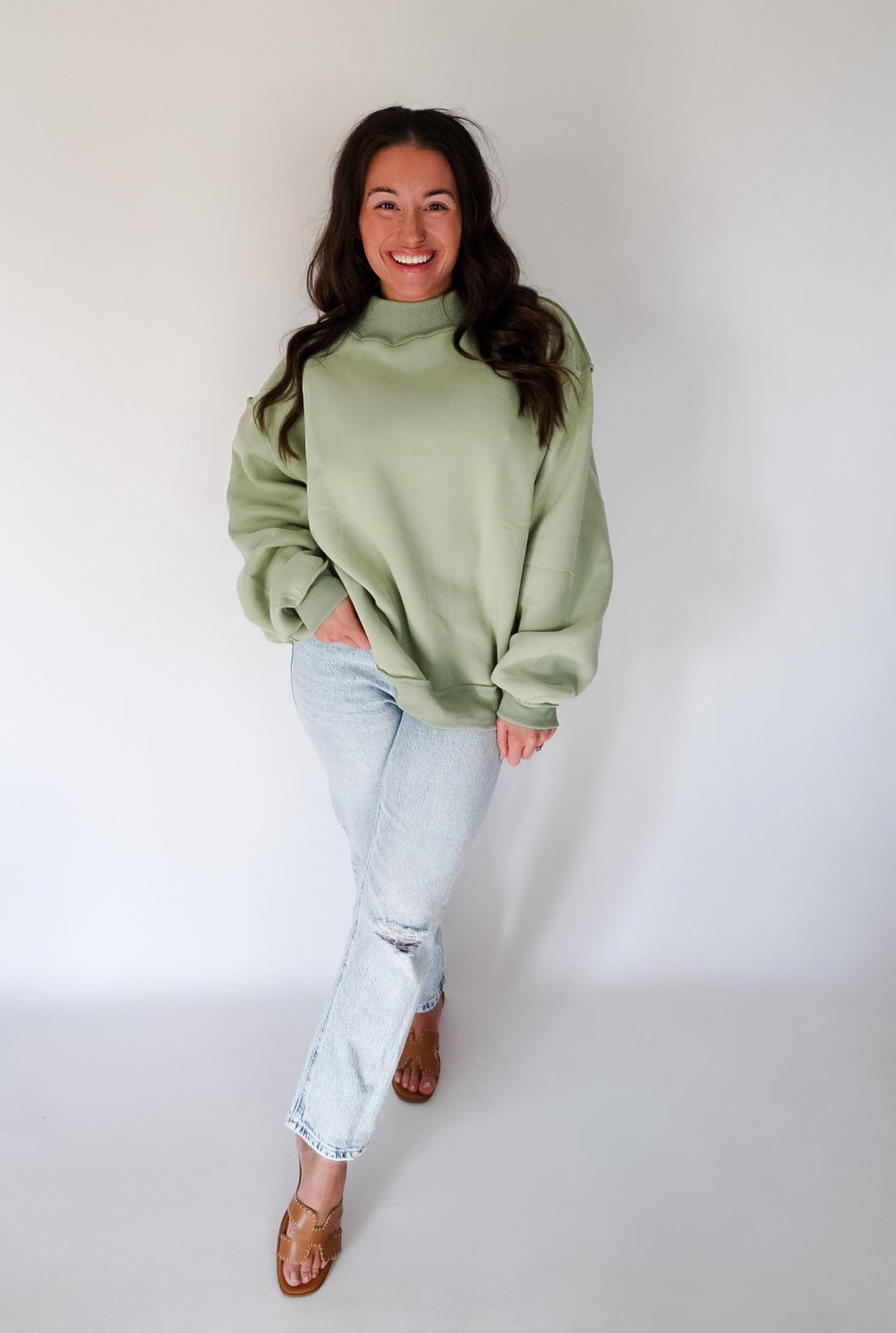 Sage Solid Reversible Mock Neck Sweatshirt Top