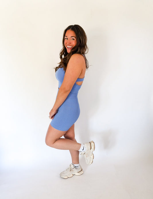 Blue It Girl Seamless Biker Short SET