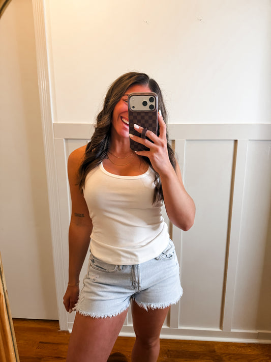 White Scoop Neck Tank Top