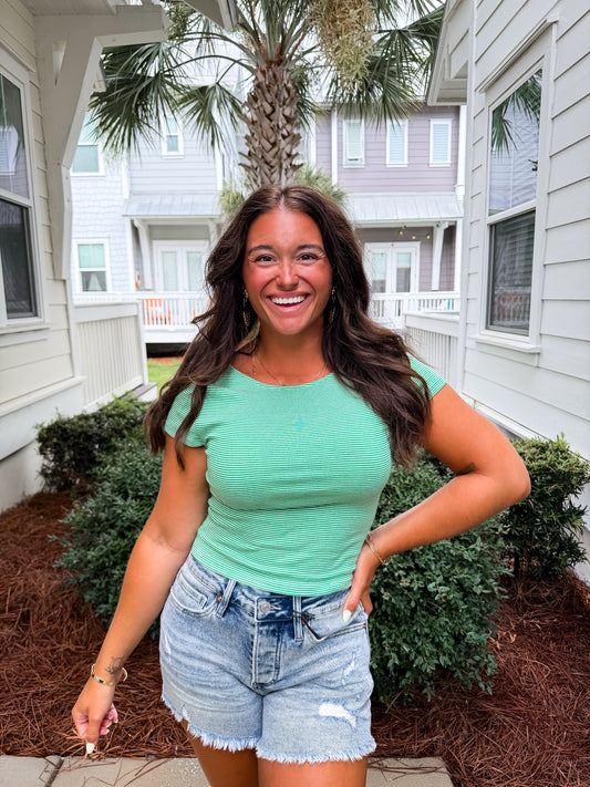 Palm Short Sleeve Stripe Top