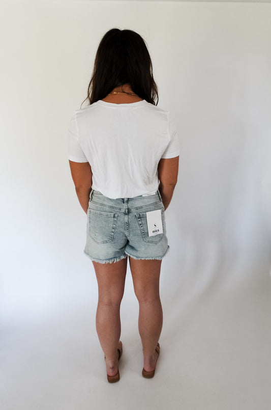 High Rise Raw Hem Mica Short