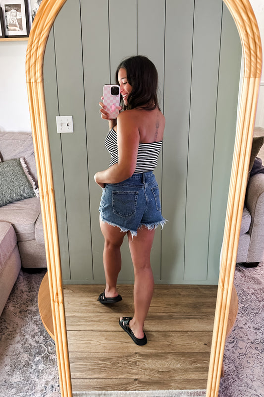 Frankie Distressed Mid-Rise Denim Shorts