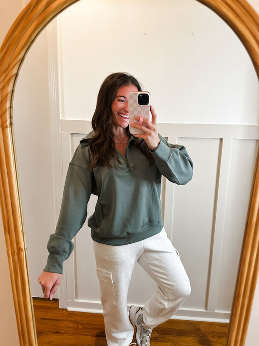 Laine Sage Leaf Modal Scuba Quarter Zip