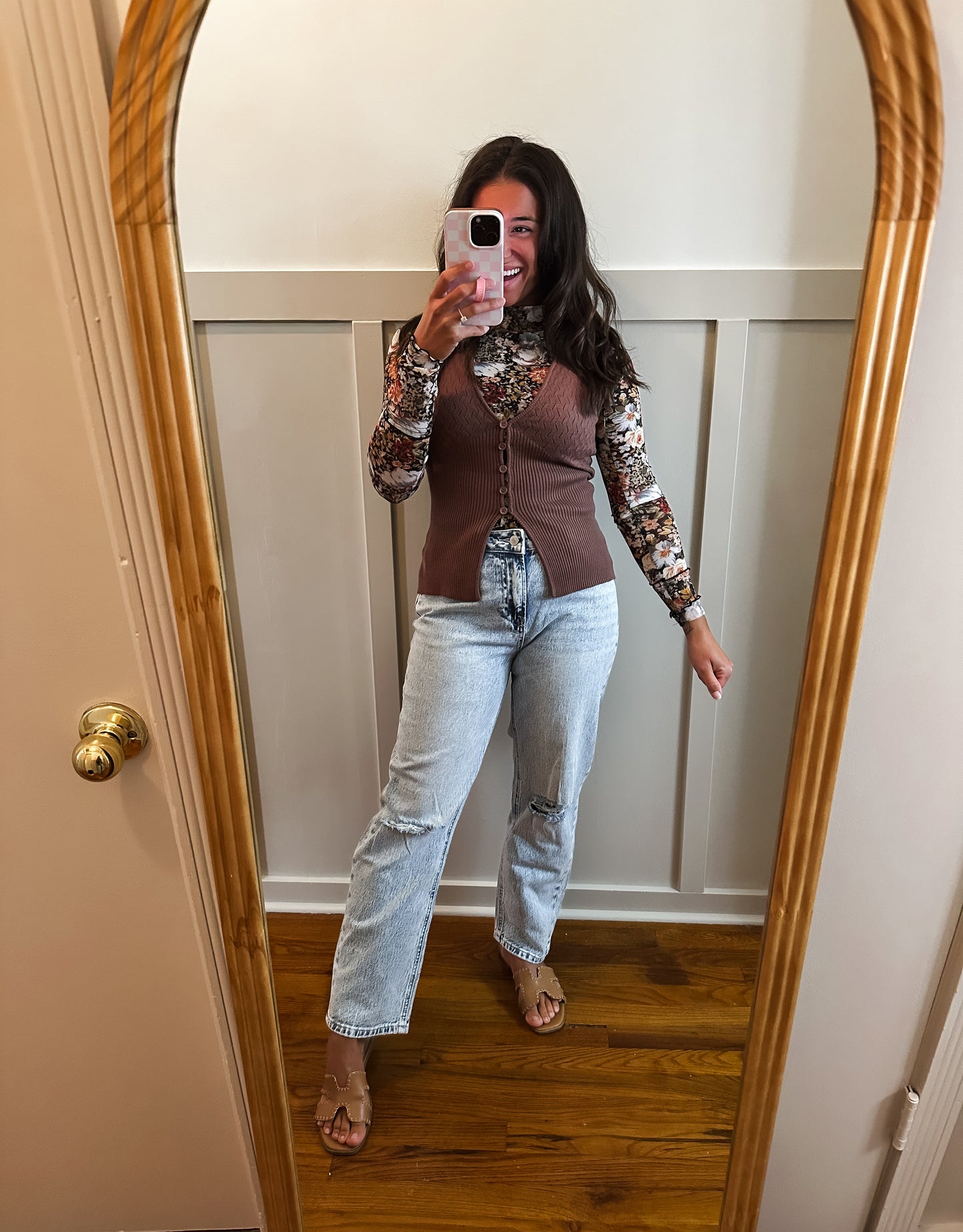 Floral Mesh Long-Sleeve Mock Neck Top
