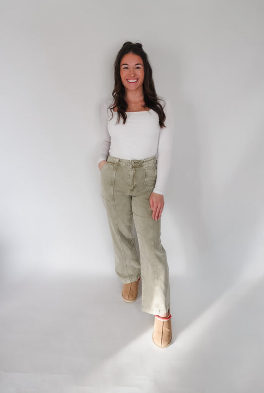 Light Olive Straight Leg Cargo Jeans