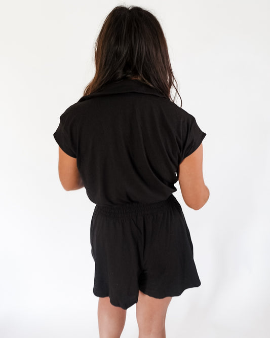 Black Butter Short Sleeve Zip Romper