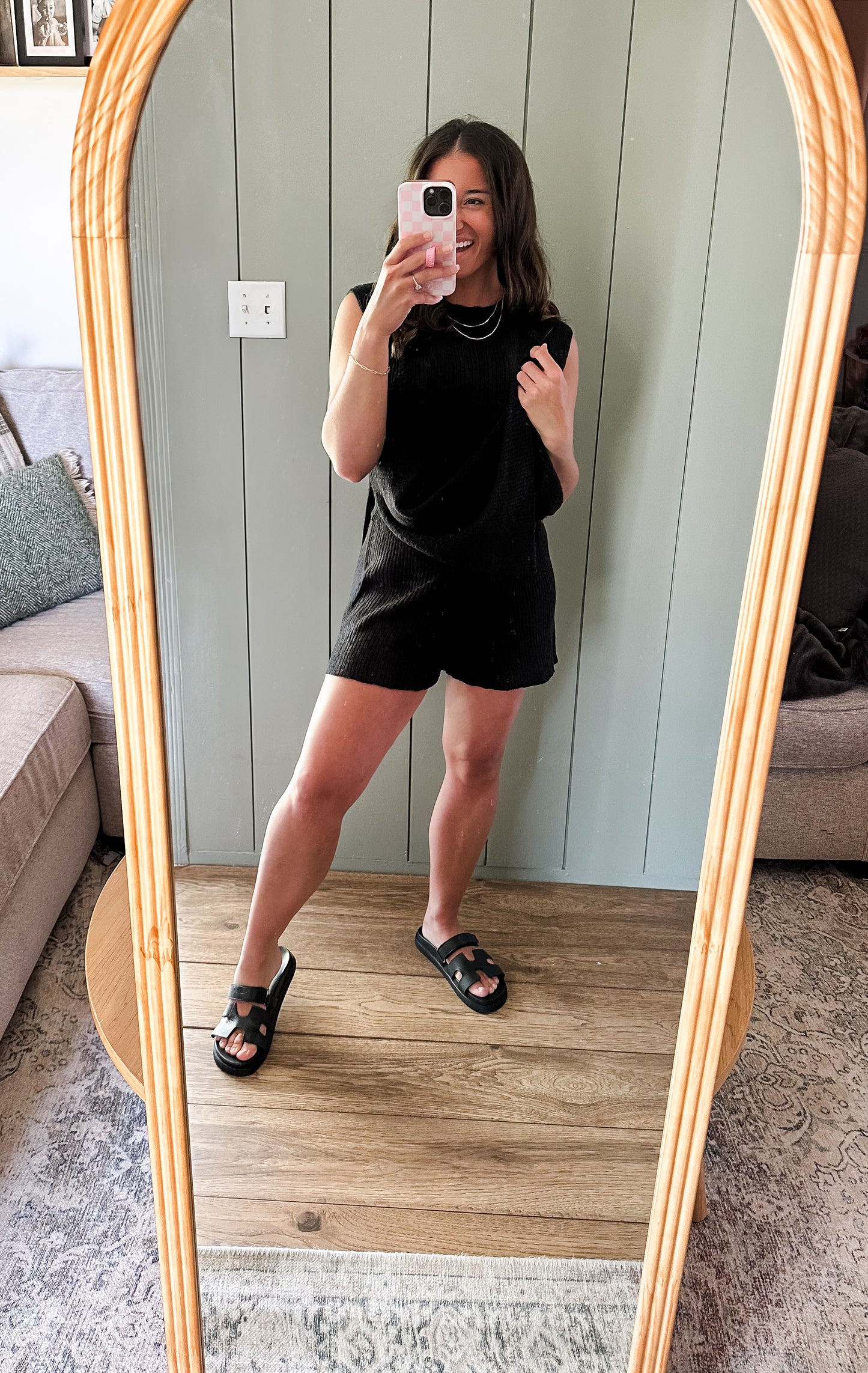 Side Slit Tank And Short Knit Sweater Set