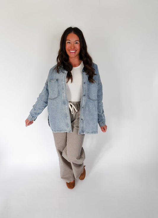 Washed Snap Button Denim Shacket