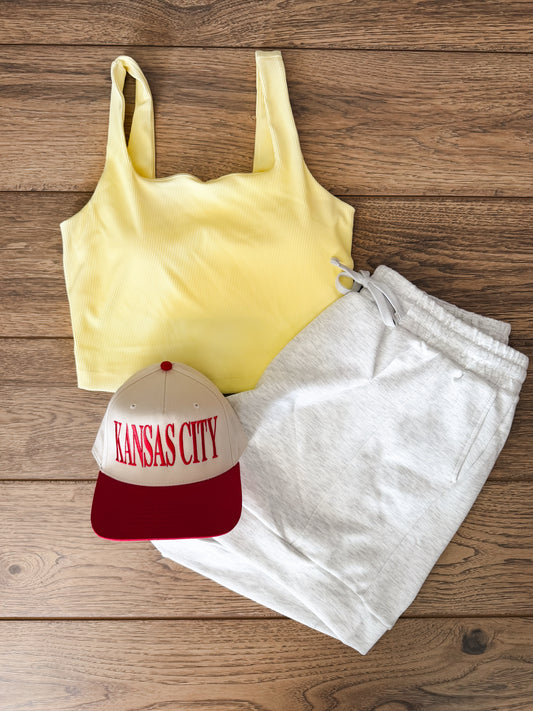 1X-3X Lemon Cream Rib Square Neck Tank