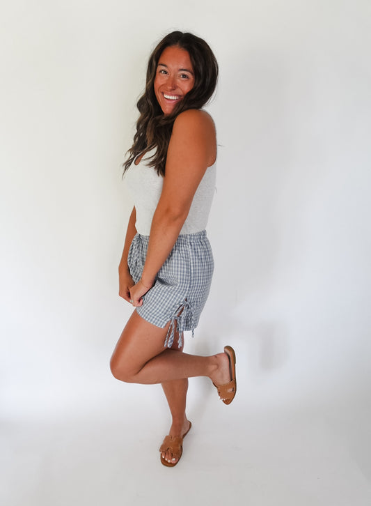 Georgia Plaid Side-Tie Shorts