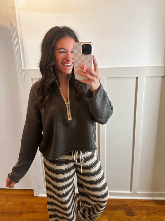 Hazel Textured Knit Half-Zip Mock-Neck Sweater