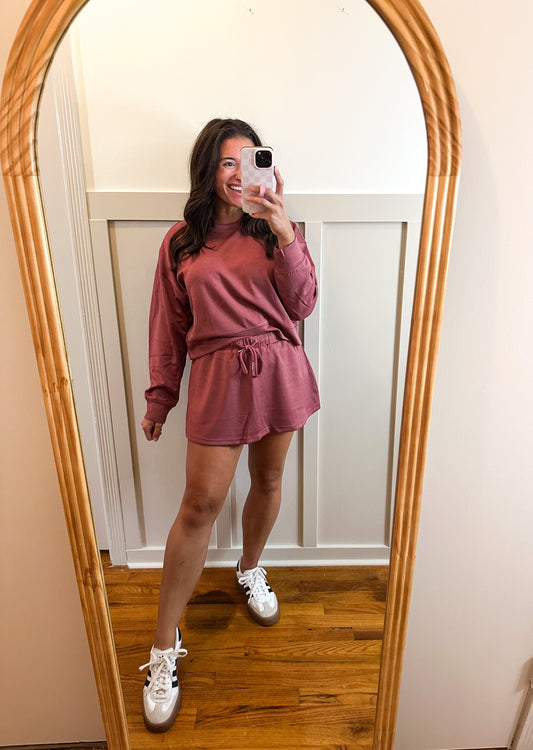 Dusty Rose Sweatshirt and Skort Set