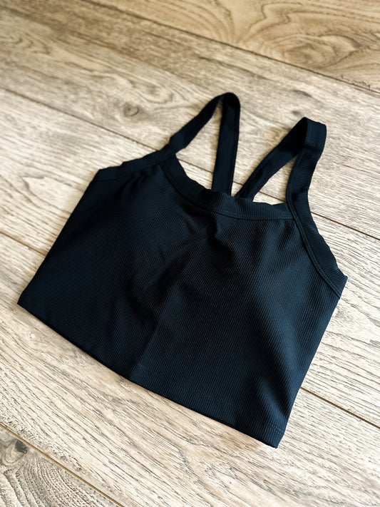 Callie Black Rib Racerback Tank