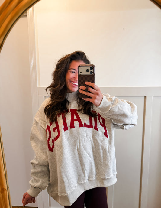 'PILATES & YOGA' Print Reversible Mockneck Sweatshirt