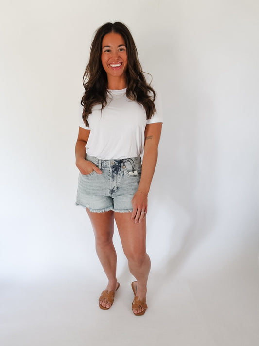 High Rise Raw Hem Mica Short