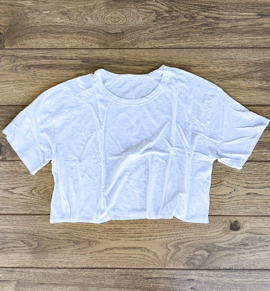 Plus Size - White Cotton Short Sleeve Crop Top