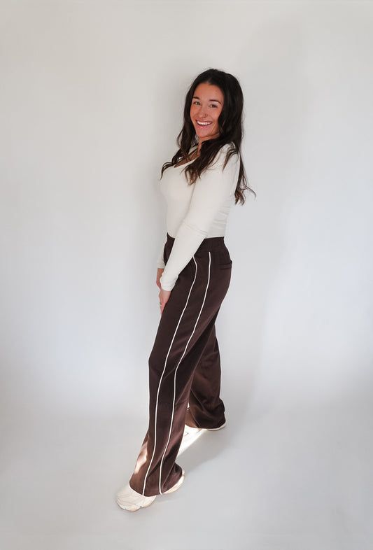Espresso Modal Scuba Two Stripe Straight Pant