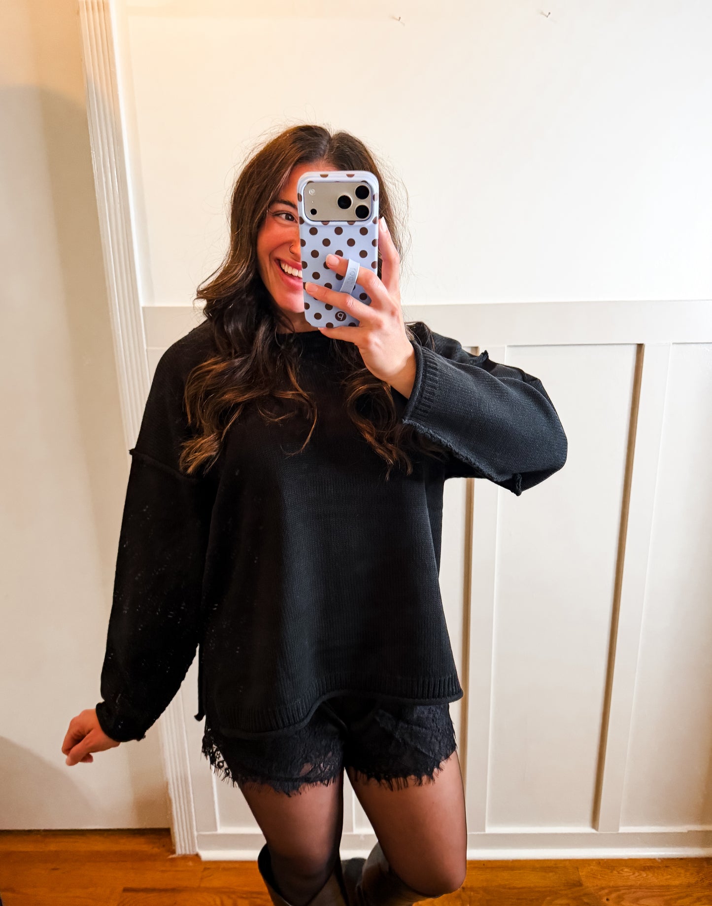 Black Ribbed Crew Neck Sweater