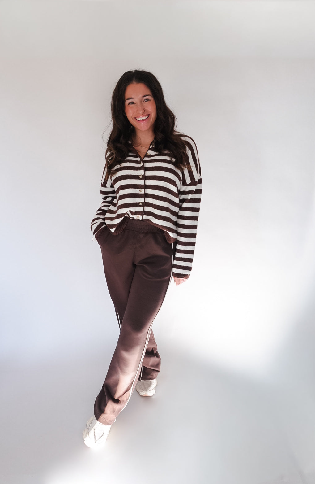 Espresso Modal Scuba Two Stripe Straight Pant