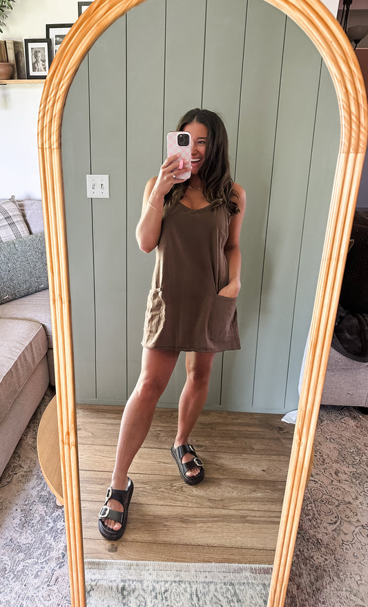 Coffee Mini Dress With Built-In Shorts