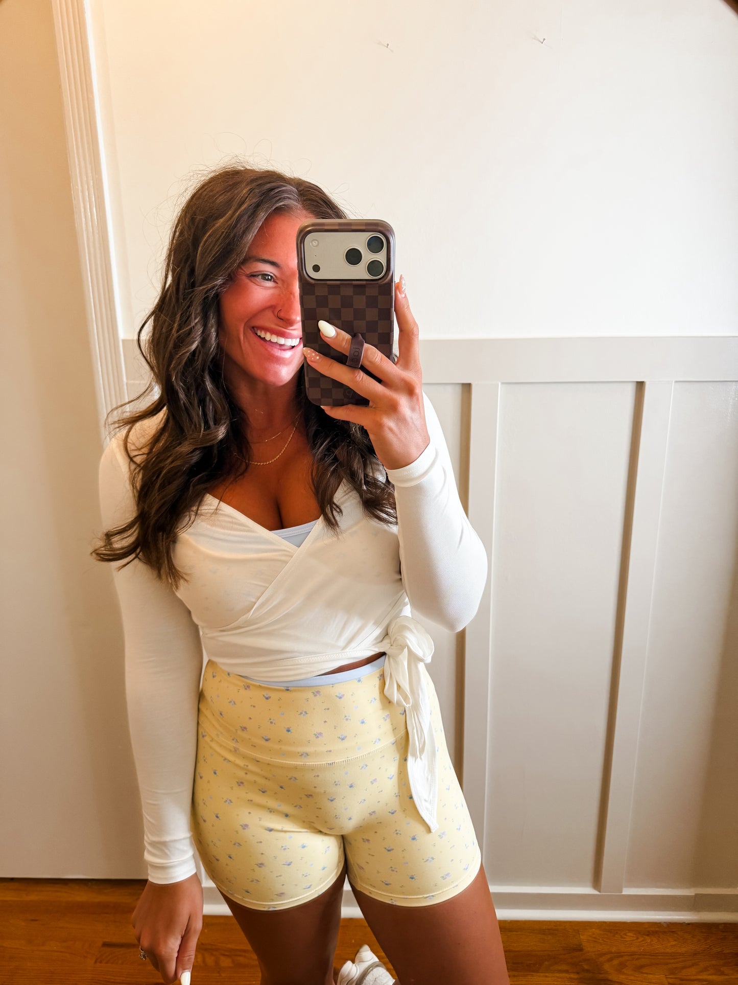White Long Sleeve V Neck Wrap Top
