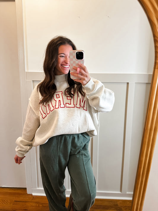 MERRY Embroidered Mock Neck Sweatshirt