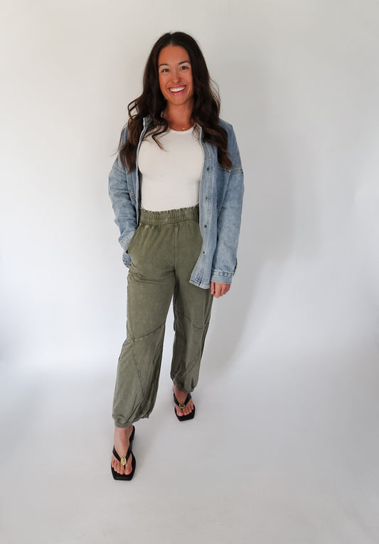 Olive Mineral Wash Terry Butter Jogger